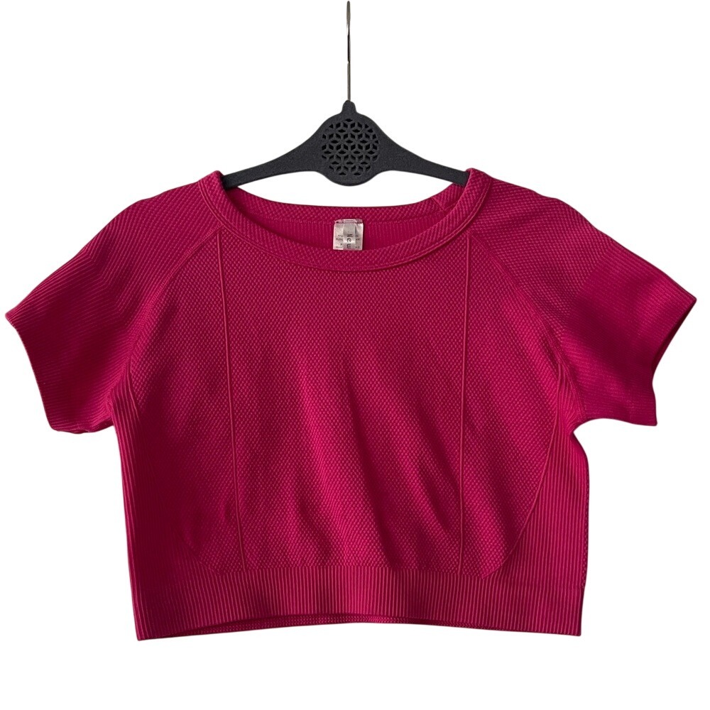 New Mix Hot Pink Athletic Short Sleeve Crop Top Large‎